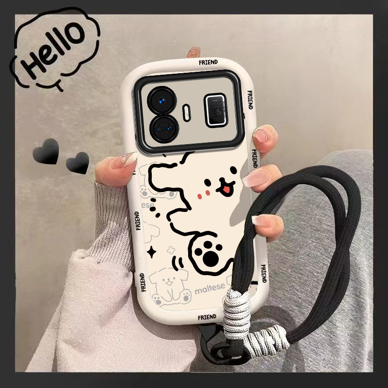 适用真我gtneo5手机壳realmegt6/5pro女neo3/2新款q3q5i卡通gt大师探索版全包opporealmev23i防摔v13线条白狗