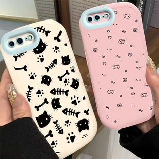适用苹果6/7/8plus手机壳女iPhonexr新款简约苹果15/14/1312/11promax高级xs全包防摔6s可爱7p卡通i8小猫鱼骨