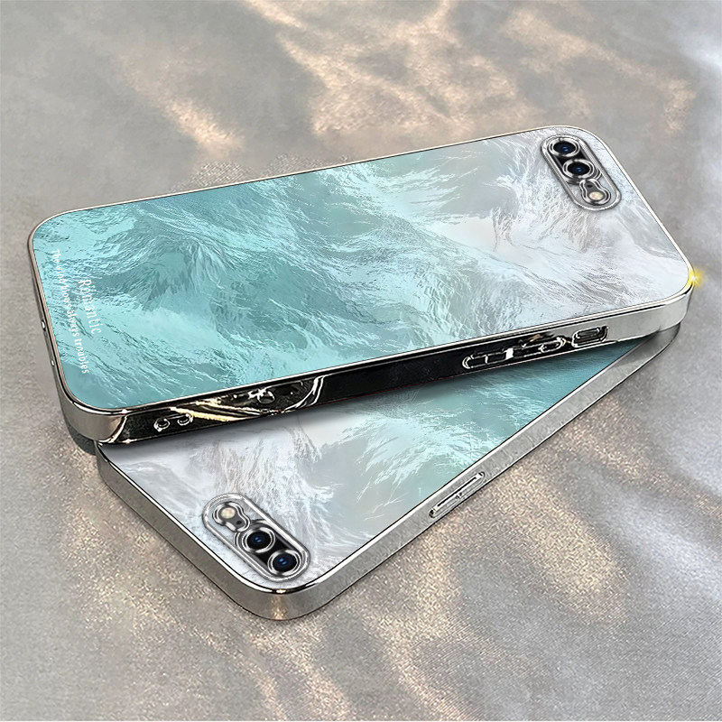 适用苹果6/7/8plus手机壳女iPhonexr新款苹果1615/14/1312/11promax高级xs全包防摔6s电镀银框透明5s蓝冰川纹