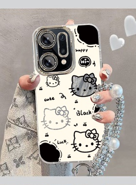 适用OPPOFindX5Pro手机壳OPPO Find X5Pr0新款FindX5Por套OPPOX羽纱0PP0FandX全包防摔OPPOFandX女生黑白kt猫