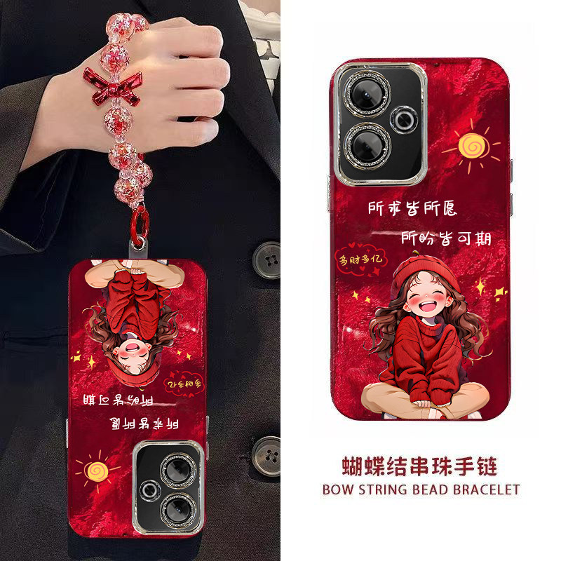 新年所求皆所愿红米NOTE13R手机壳新款保护套男女高级感春节红色专用外壳镜头全包防摔过年喜庆中国风轻奢硬