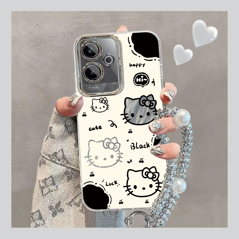 适用真我GT6手机壳realmeGT6保护套Realme新款OPPO可爱TG六Por羽纱闪粉镜头全包防摔OPPOGT6P女生款黑白kt猫