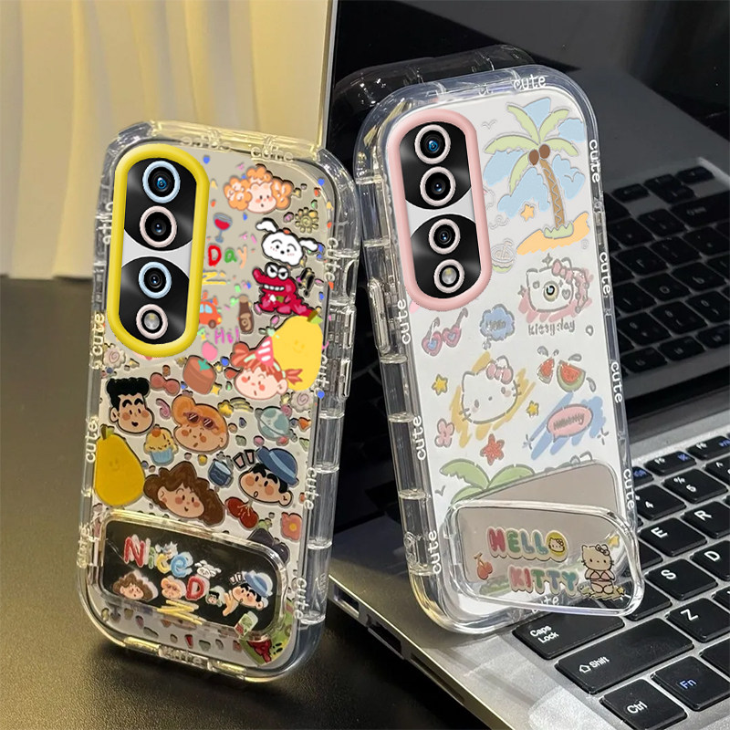 适用荣耀70手机壳华为HONOR70Pro保护套H0N0R70Pr0新款化妆镜面全包防摔七十专用七零曲屏版可爱男女小新kt猫