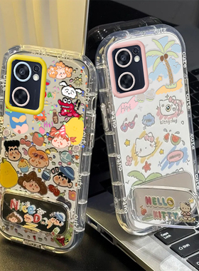 适用OPPOReno7SE手机壳OPPO新款Reno7ES5G套OPPORone化妆镜面OPPORen全包防摔0PP0Ren07SE高级感男女小新kt猫