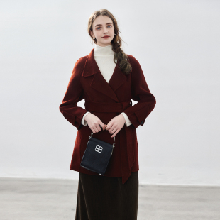 纳纹秋冬款立领氛围感伴娘服双面呢大衣气质感百搭羊毛大衣女