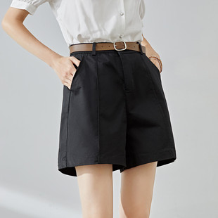 纳纹2025夏季新款女士通勤高腰显瘦直筒五分短裤纯色百搭休闲裤女