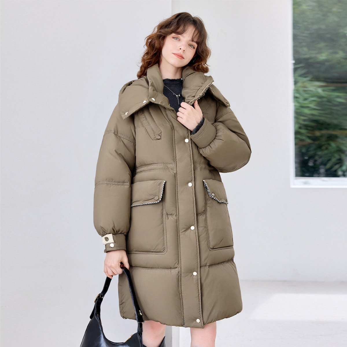 【90鸭绒】25冬款中长款连帽外套上衣气质休闲百搭羽绒服女