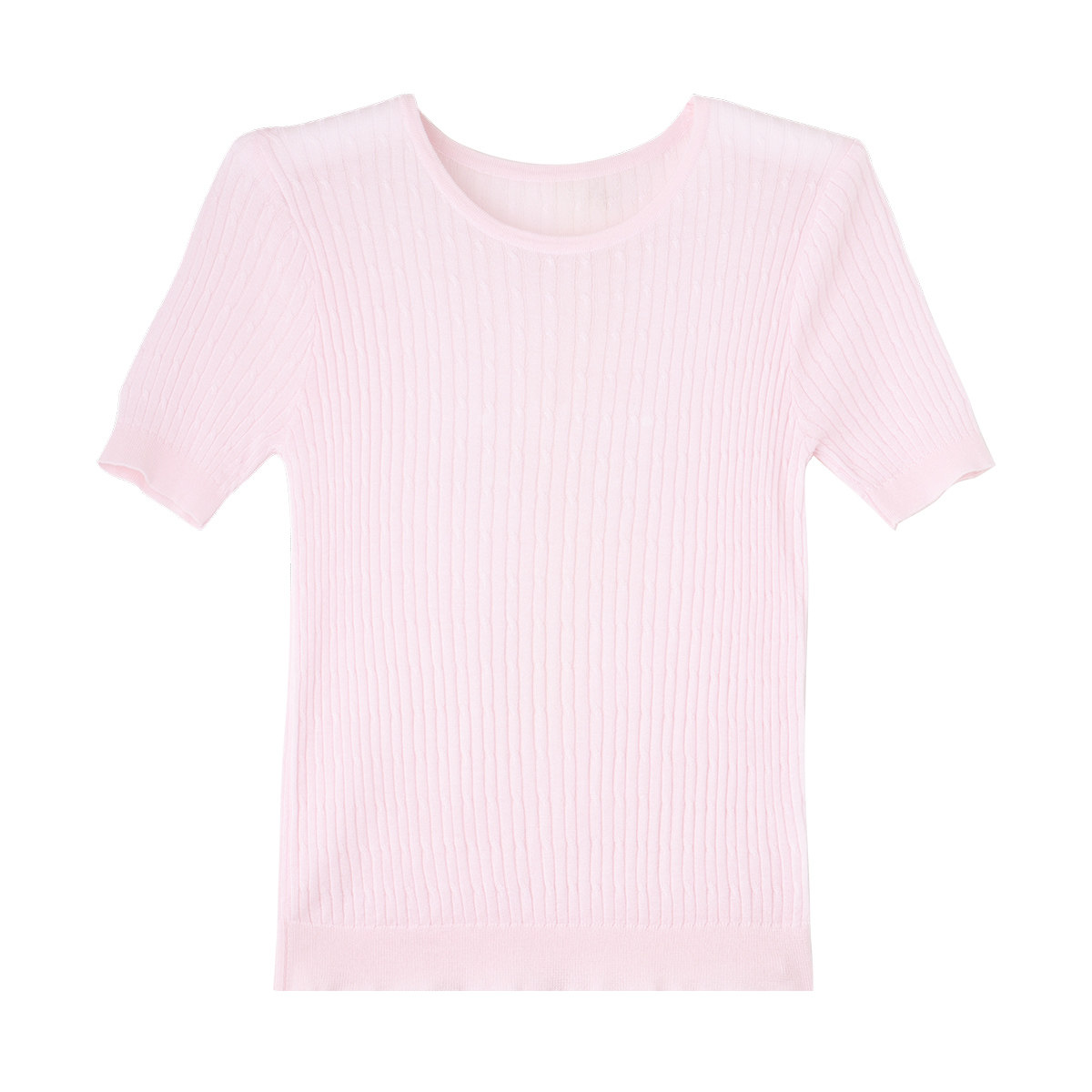 【100%莱赛尔】25夏款圆领麻花针织短袖上衣透气百搭T恤女