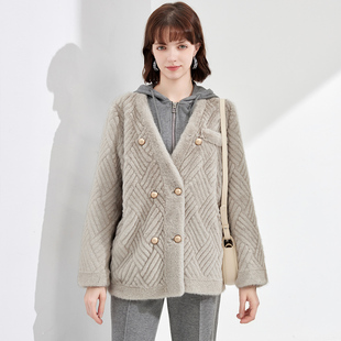 秋冬款 小香风毛绒外套气质V领加厚仿水貂毛大衣女