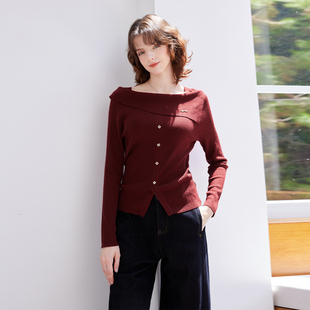 纳纹25秋季秋款方领气质设计感短款针织上衣休闲时尚针织衫女