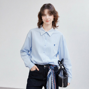 2026春款翻领刺绣设计开衫衬衣上衣休闲时尚百搭衬衫女