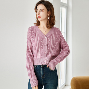 2025秋款麻花纹毛衣开衫韩版上衣淑女百搭外套女式针织衫