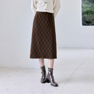 【复古毛呢半身裙】25冬款菱格开叉直筒裙高腰显瘦百搭半截裙女