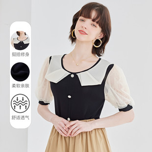 泡泡网纱衬衫 纳纹2025秋冬季 线衫 撞色减龄娃娃领短袖 小上 新秋冬款