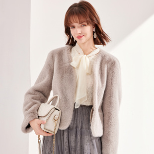 秋冬款 纯色简约仿貂毛外套通勤百搭保暖休闲外套女