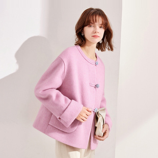 26春款中式小香风盘扣外套上衣气质休闲百搭双面呢大衣女