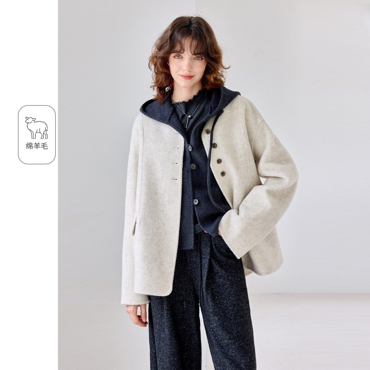 2025冬款真两件短保暖款羊毛外套时尚气质通勤羊毛大衣女,女装/女士精品,毛呢外套,淘宝优惠券,粉丝福利购,淘宝优惠卷