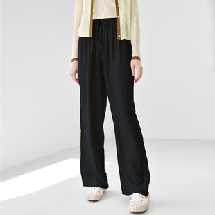 纳纹2025夏季新款高腰显瘦舒适感阔腿裤简约直筒系带休闲长裤女