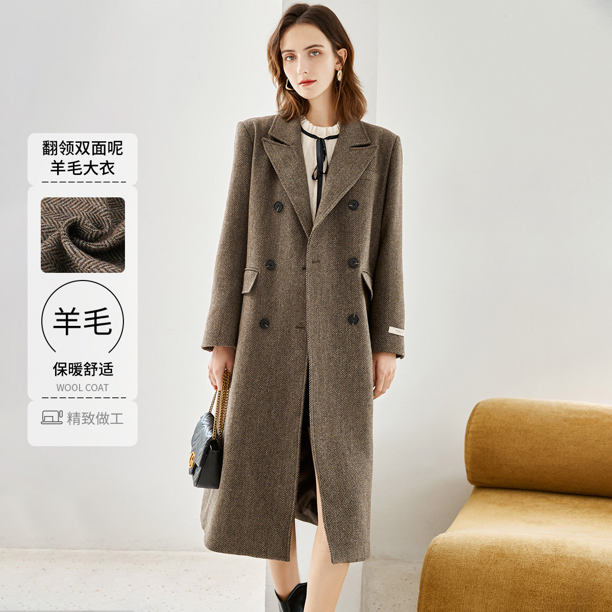 2025秋冬款羊毛大衣西装领长秋冬款风衣双面呢外套通勤呢子大衣