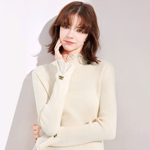 纳纹2025秋冬款花边半高领气质内搭毛衣通勤百搭针织衫女