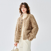 2025冬款 圆领仿皮毛一体小香风上衣优雅时尚 百搭外套女