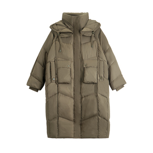 纯色立领连帽外套中长款 2025冬款 休闲羽绒服女 90%鸭绒