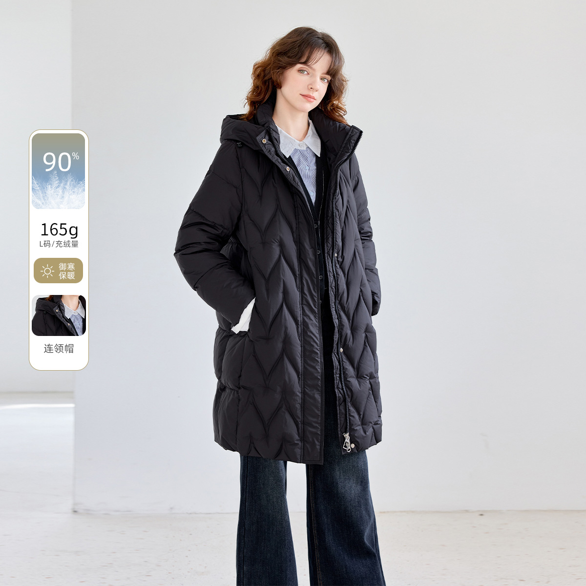 【90鸭绒】25冬款菱格中长款羽绒外套上衣气质保暖羽绒服女