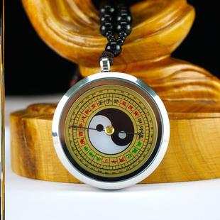 。罗盘项链吊坠太极八卦挂件黑曜石随身携带迷你圆形小号指南针礼