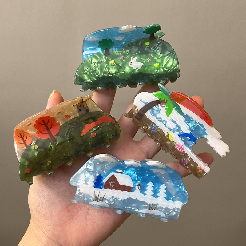 春夏秋冬四季涂鸦醋酸抓夹女