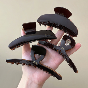 苏小北深咖啡色鲨鱼夹女高级感大号抓夹多发量气质后脑勺盘发发夹