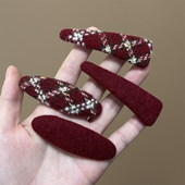 苏小北复古酒红色毛呢碎发夹女新年款 氛围感侧边刘海夹头饰bb夹子