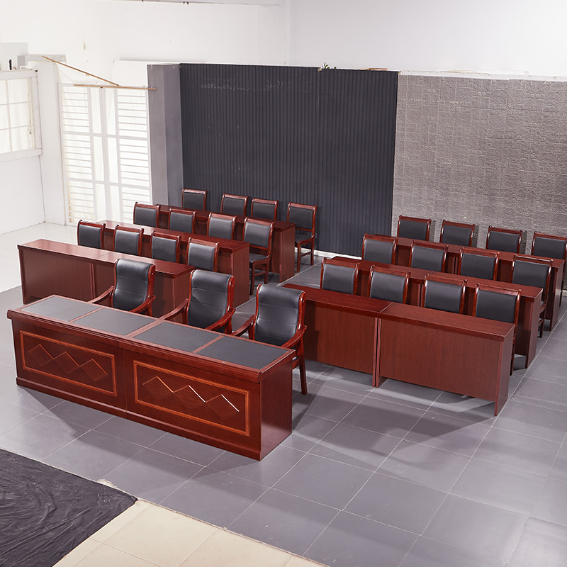 现代简约密度板贴木皮条形桌员工培训桌会议室会议桌双人三人