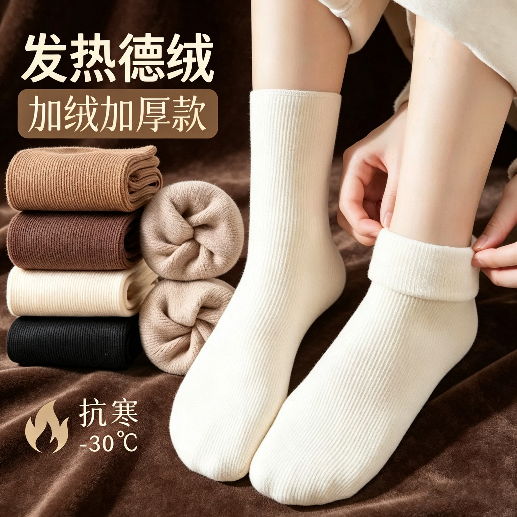 袜子秋冬季长袜加绒加厚保暖雪地袜中筒睡眠地板冬天月子长筒袜