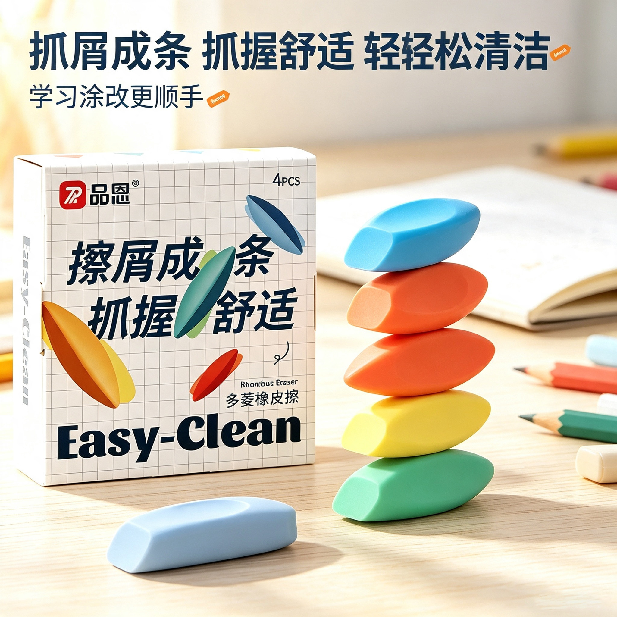 新款棱净大师橡皮擦无屑超干净小学生专用三角棱形擦拭像皮
