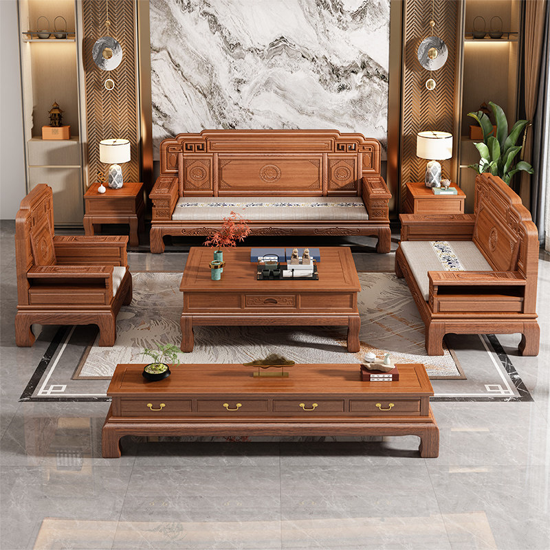 花梨木全实木沙发新中式古典雕花2025客厅新款冬夏两用仿红木家具