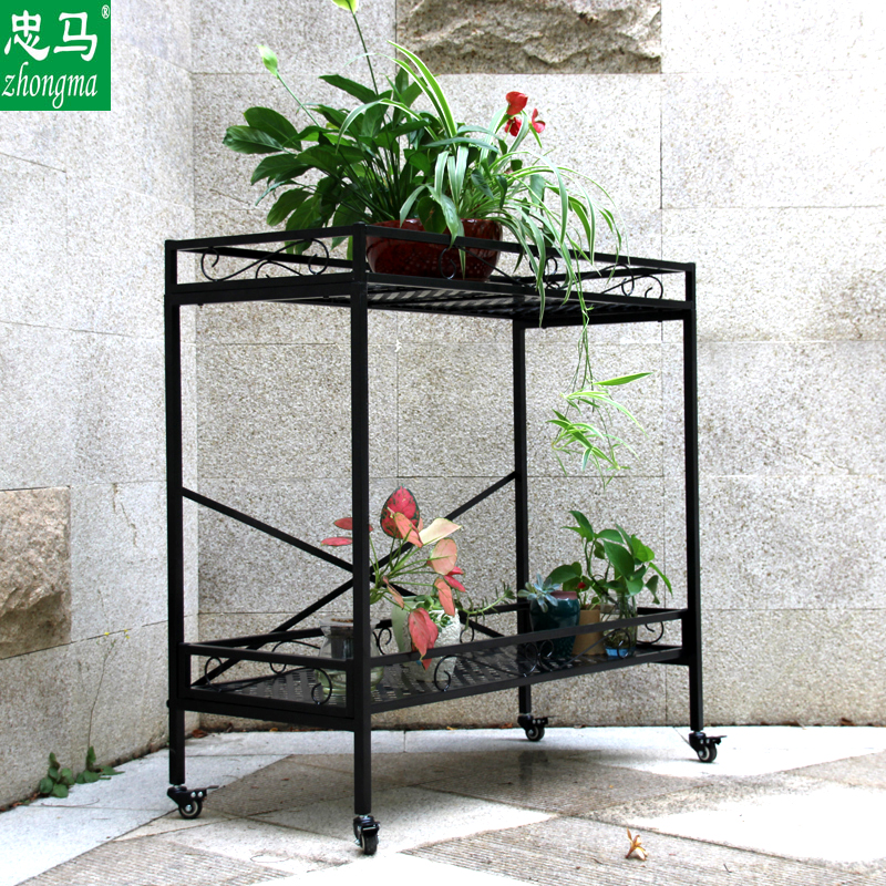 zhongma/忠马 多肉架子铁艺户外双层可移动R带轮室内外阳台花架