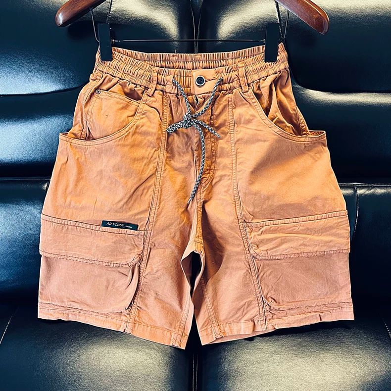 宽松款高品质焦糖色休闲短裤男2025夏工装前后链接大口袋五分中裤