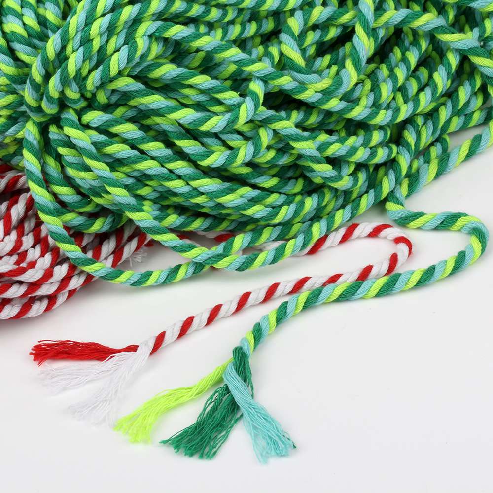 5毫米彩色三色棉绳端午节艾草锤子捆绑绳子5mm三股扭绳手工编织绳