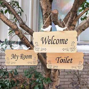 美式 饰壁挂牌匾创意家居 复古挂牌门牌欢迎光临牌实木乡村营业牌装