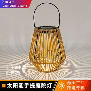 新款 太阳能仿藤编织庭院灯户外露营居家庭院花园凉亭餐厅led庭院