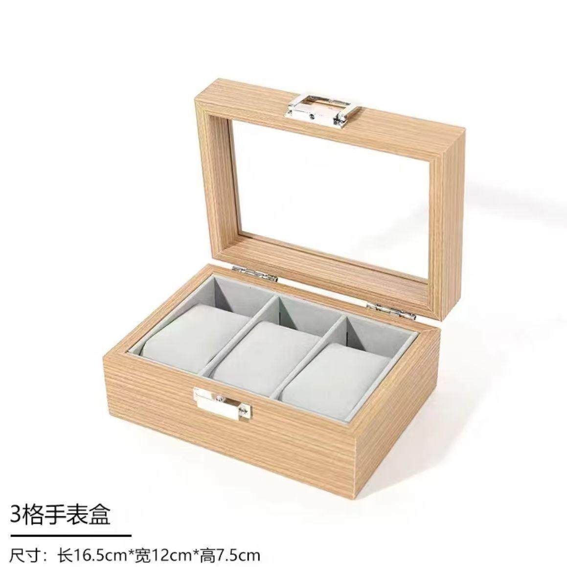 表盒手表收纳盒开窗花梨木纹皮革手表整理盒摆地摊手链盘手表爆款