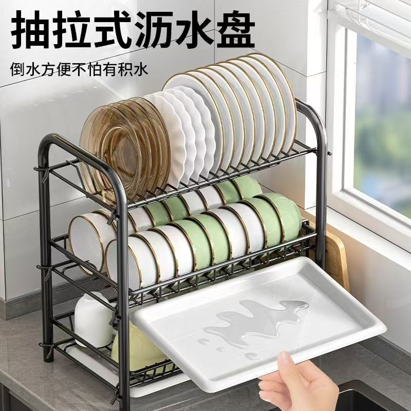 厨房置物架碗架收纳沥水架t家用双层碗柜碗筷盒多功能放粘板碗盘