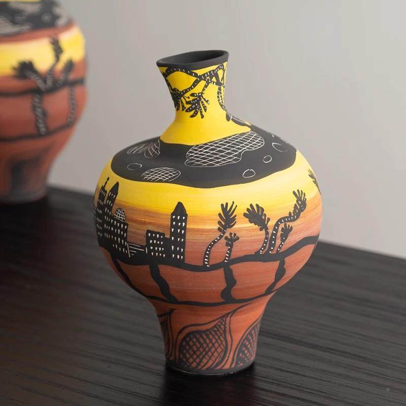 术复古涂鸦绘艺侘寂风做旧陶瓷花瓶宿PEU酒民店中古装饰手摆件,橡塑材料及制品,工业陶瓷,淘宝优惠券,粉丝福利购,淘宝优惠卷