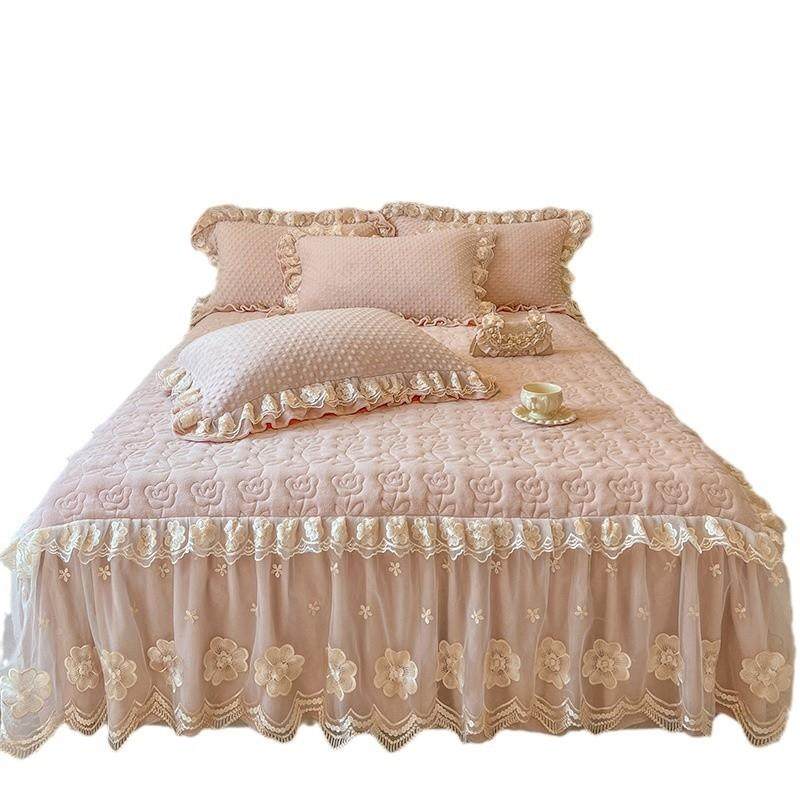 冬季公主床牛裙件奶珊加瑚绒单床罩款床单夹棉厚床盖带裙边453170,床上用品,床裙,淘宝优惠券,粉丝福利购,淘宝优惠卷