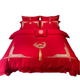 红色简婚庆家纺刺绣四件长绒M102棉刺绣十套件约套婚房置新娘陪布
