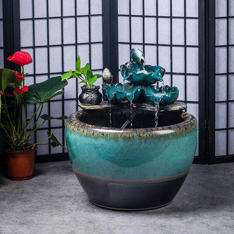 景德镇陶瓷金鱼缸客厅阳台办公室循环流水喷泉水缸庭院大型养鱼盆