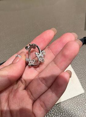 高品质满钻斜镶三土星戒指精镶镂空平面星球食指戒指环