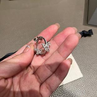 高品质满钻斜镶三土星戒指精镶镂空平面星球食指戒指环