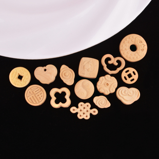 黄杨木雕刻件如意祥云四叶草中国结福字圆牌莲花隔珠背云diy配件