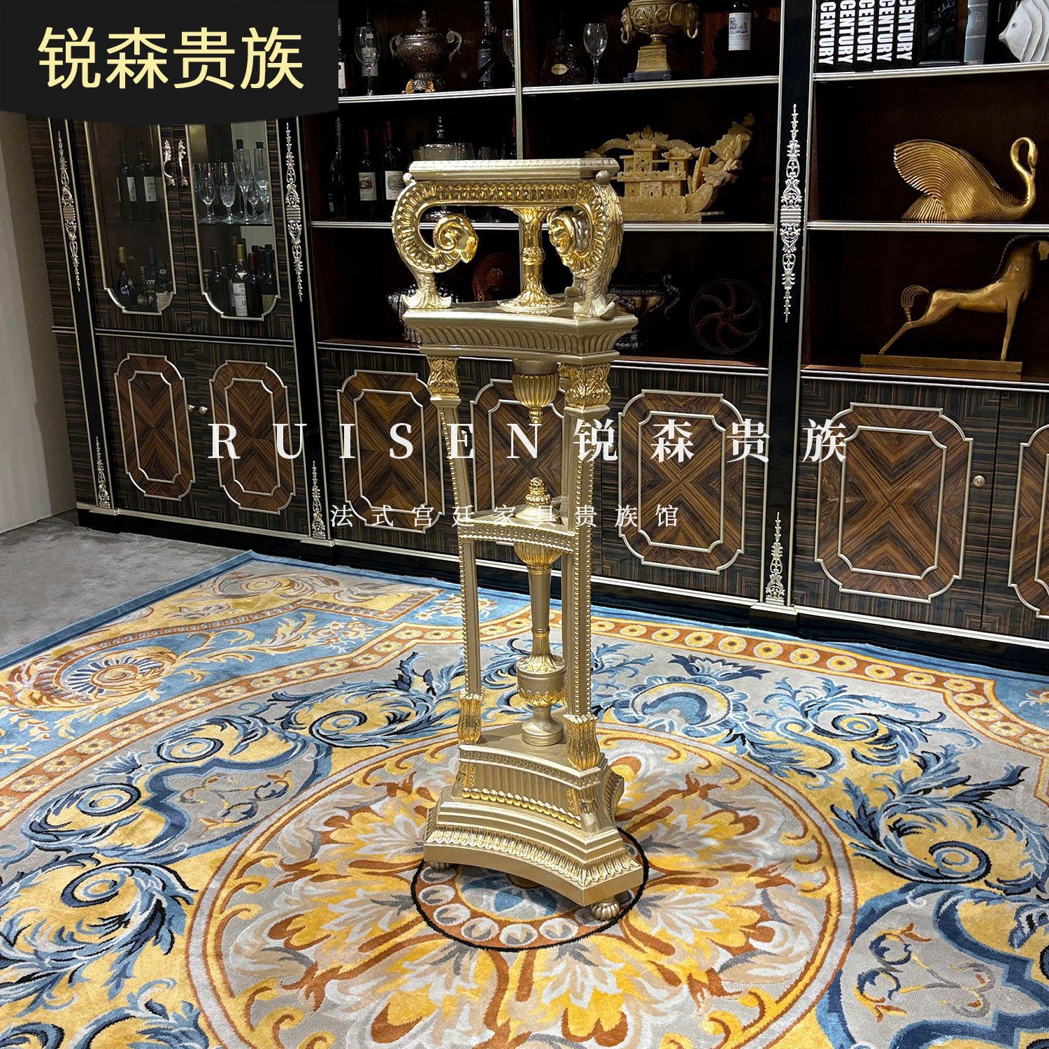 法式实木花架 欧式宫廷奢华雕花置物架落地式新古典花盆架家具